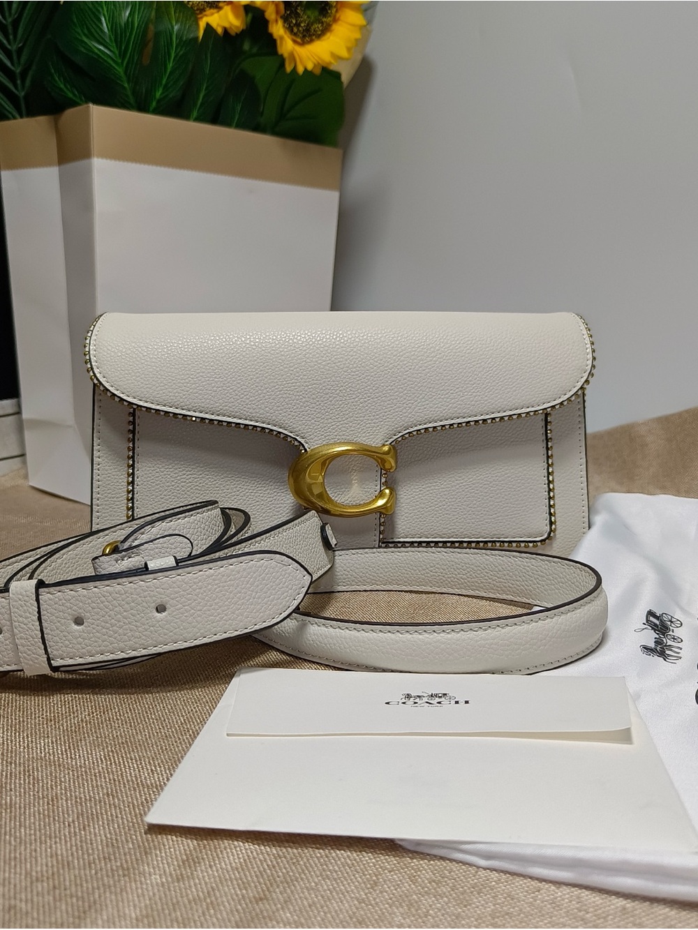 New Coach Tabby Shoulder Bag 26 Ivory Pebbled Leather Women's Flap Handbag